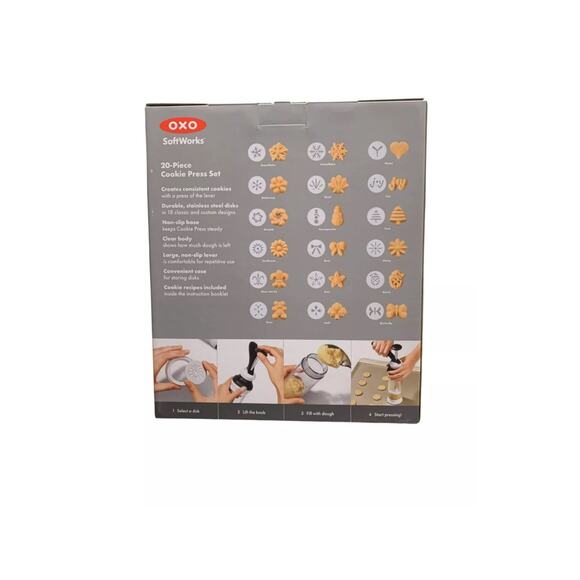OXO SoftWorks Cookie Press Set 20Pc (1) Cookie Press (1) Storage Case (18) Disks - Picture 2 of 8